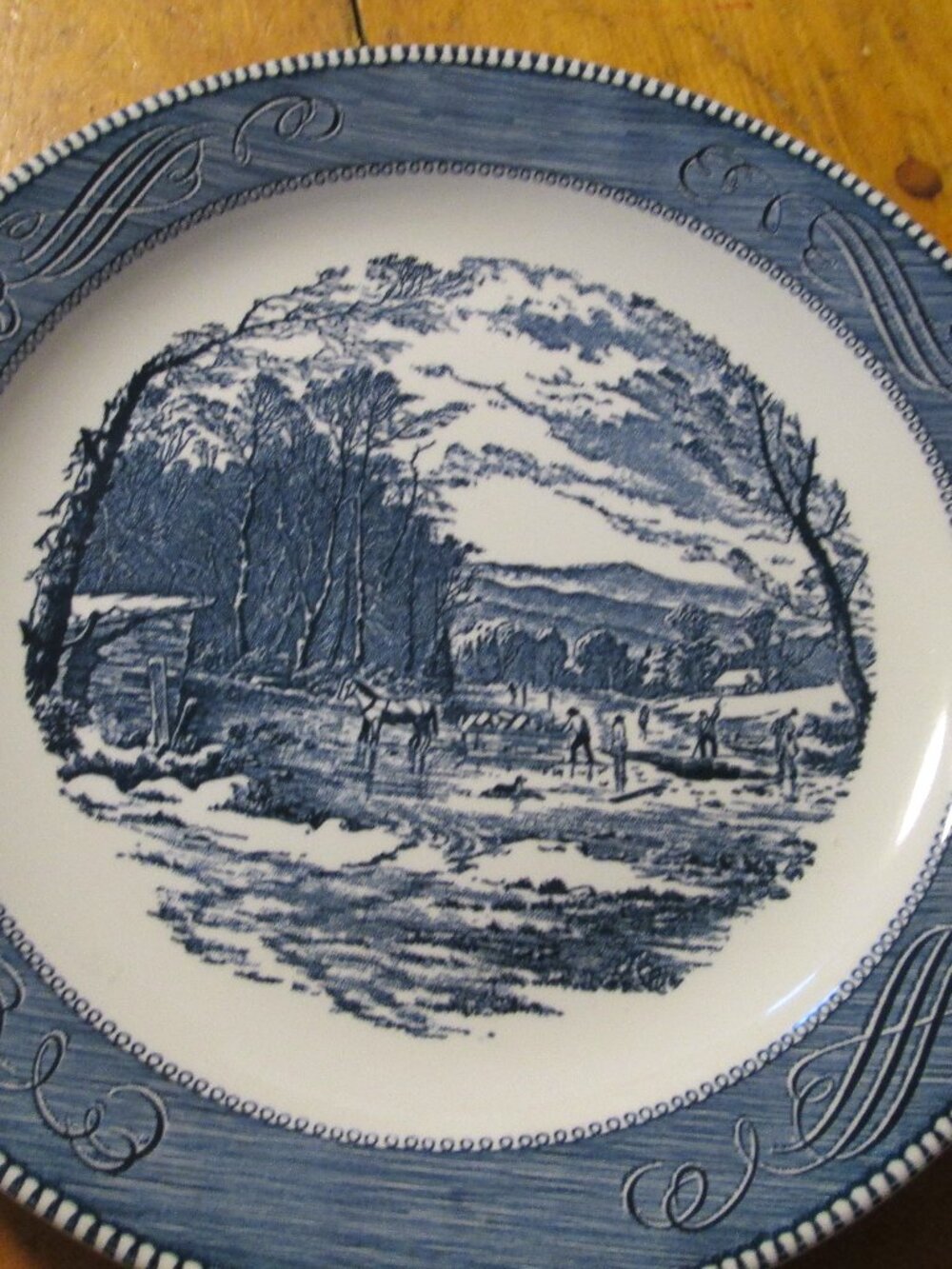 Currier Ives Breaking Ice 12 in meat platter chop plate